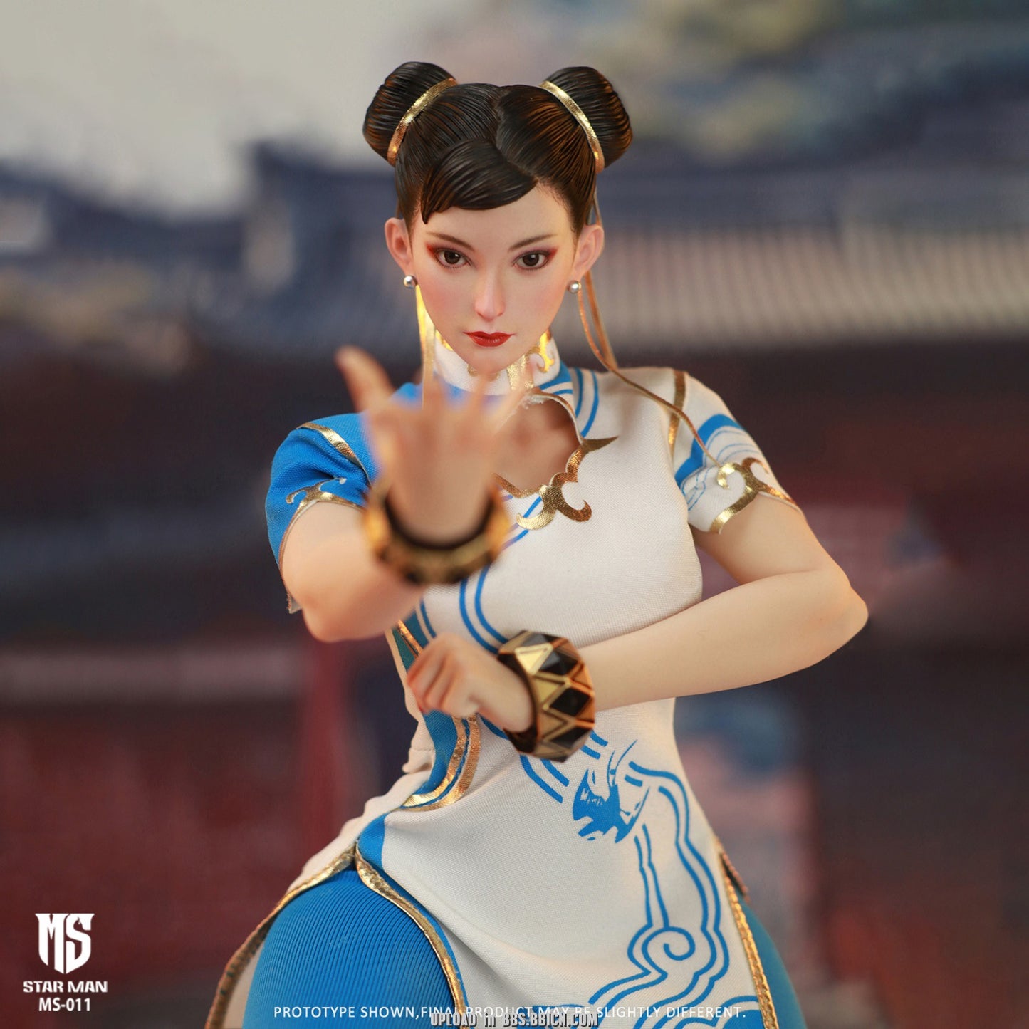 PRE ORDER – 1/6 STAR MAN FEMALE FIGHTER, BLUE CLOUD PATTERNED WHITE CHEONGSAM VERSION MS-011