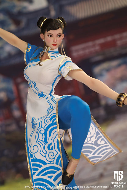 PRE ORDER – 1/6 STAR MAN FEMALE FIGHTER, BLUE CLOUD PATTERNED WHITE CHEONGSAM VERSION MS-011