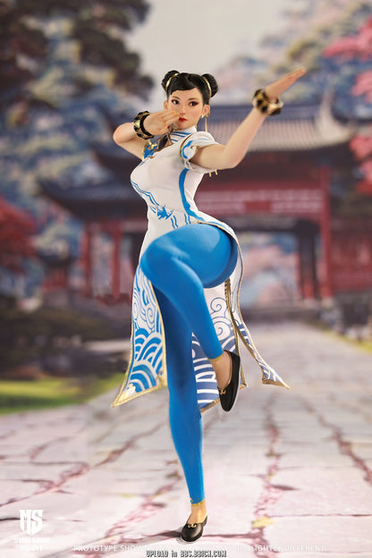 PRE ORDER – 1/6 STAR MAN FEMALE FIGHTER, BLUE CLOUD PATTERNED WHITE CHEONGSAM VERSION MS-011