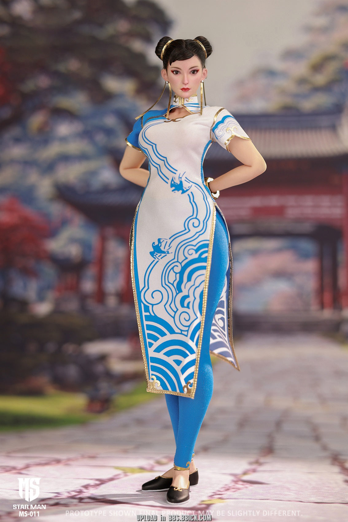 PRE ORDER – 1/6 STAR MAN FEMALE FIGHTER, BLUE CLOUD PATTERNED WHITE CHEONGSAM VERSION MS-011