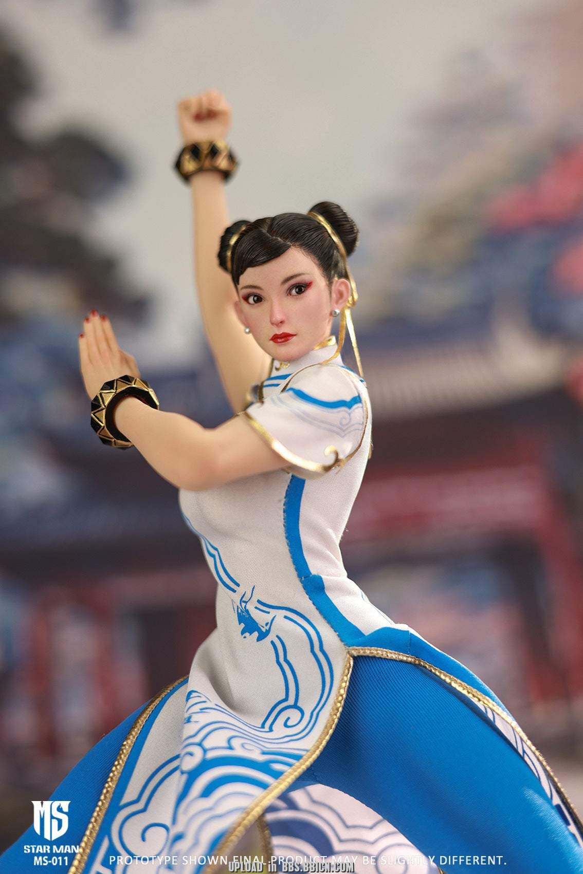 PRE ORDER – 1/6 STAR MAN FEMALE FIGHTER, BLUE CLOUD PATTERNED WHITE CHEONGSAM VERSION MS-011