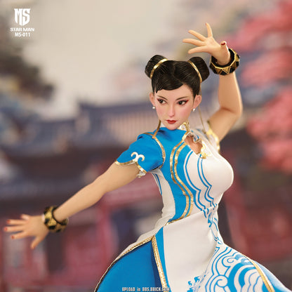 PRE ORDER – 1/6 STAR MAN FEMALE FIGHTER, BLUE CLOUD PATTERNED WHITE CHEONGSAM VERSION MS-011